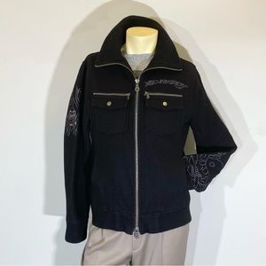 ED HARDY men wool jacket black size M double-sided zipper